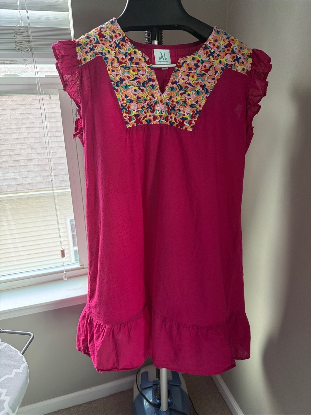 Fuchsia Embroidered V-Neck Midi Dress